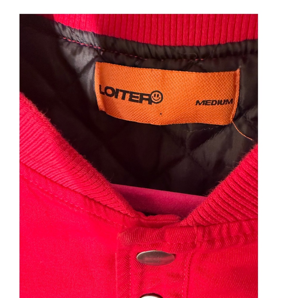Loiter Racing Jacket Red Black Moto Streetwear Bomber Jacket Size M Y2K - Picture 9 of 13